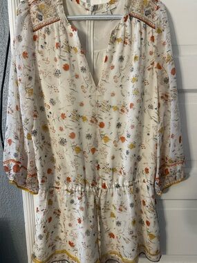 Joie White Floral Romper with Ruffle Accents